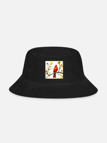 Cardinal on Sunlit Branch - Bucket Hat - black