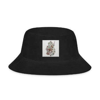Boho-Chic Embroidery: Pastel Vine & Petal Design - Bucket Hat - black - Front