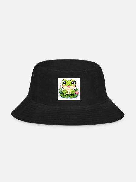 Cute Frog Lily Pad Cheer - Bucket Hat - black