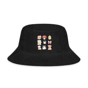 Kawaii Critter Sticker Set - Bucket Hat - black - Front