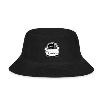Chubby Black Cat Expressions - driver cat - Bucket Hat - black - Front