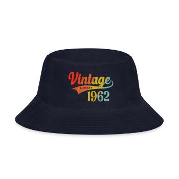 January 1962 Birthday Vintage January 1962 Awesome - Bucket Hat - navy - Front