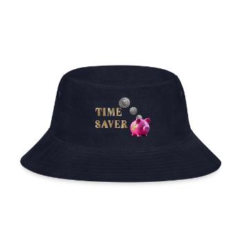 Time Saver Piggy Bank - with Lincoln Log Text - Bucket Hat - navy - Front