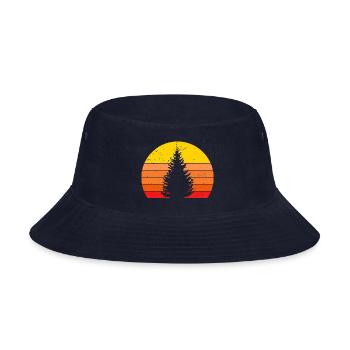 Sunset Silhouette of a Pine Tree - Bucket Hat - navy - Front
