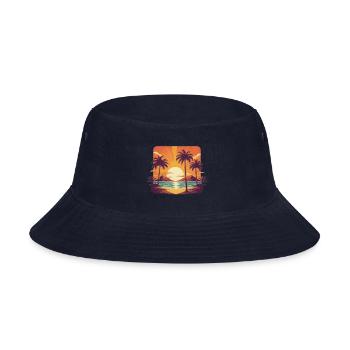 Retro Comic Style Tropical Palm - Vintage Vibes - Bucket Hat - navy - Front