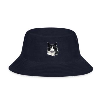 Tuxedo Cat Face - Bucket Hat - navy - Front