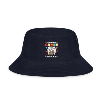 Birthday Gamer Level 1 Unlocked 1 Birthday - Bucket Hat - navy - Front