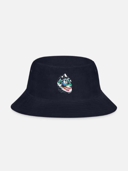 Cute Penguin Skiing In The Mountains - Bucket Hat - navy