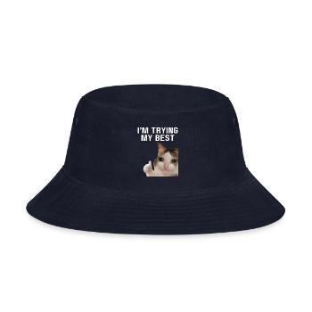 I'm Trying My Best Funny Crying Cat Meme - Bucket Hat - navy - Front