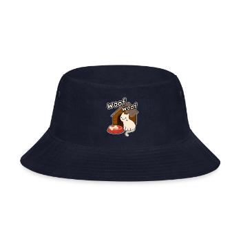 Happy Cat Dog Design with Woof Woof Text - Bucket Hat - navy - Front