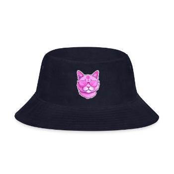Chic Pink Cat Sunglasses - Stylish Feline Art - Bucket Hat - navy - Front