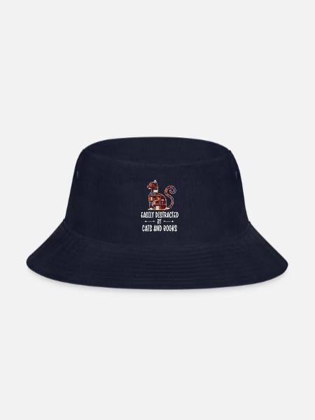 Easily Distracted By Cats And Books Nerds - Bucket Hat - navy