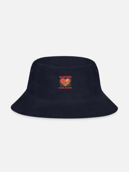 Valentines Floral Hearts - Bucket Hat - navy