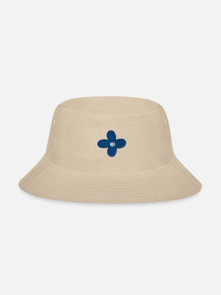 Blue flower embroidered - Bucket Hat - cream