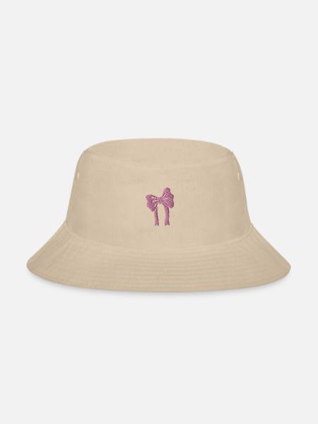 Pink Ribbon embroidered - Bucket Hat - cream