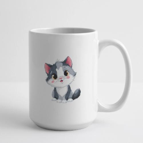 Sweet Sitting Kitten Cartoon Smiling - Coffee/Tea Mug 15 oz