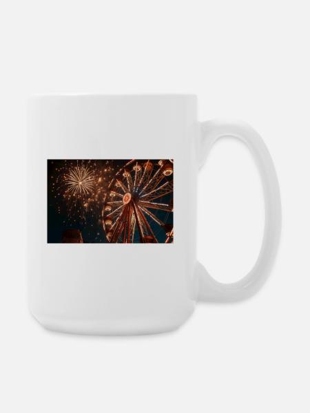 Night Ferris Wheel Fireworks - Coffee/Tea Mug 15 oz - white