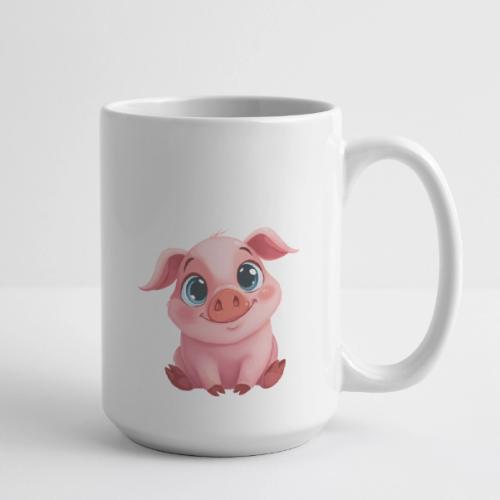 Adorable Cartoon Baby Pig Sitting with Big Eyes - Coffee/Tea Mug 15 oz