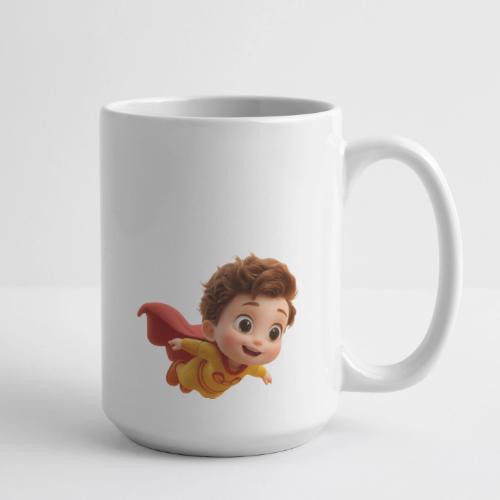 Flying Cartoon Superhero Boy in Yellow Suit - Coffee/Tea Mug 15 oz