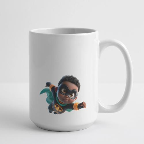 Brave Cartoon Superhero Boy in Green Cape - Coffee/Tea Mug 15 oz
