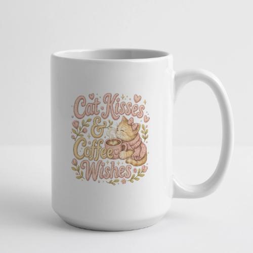 Cat Kisses & Coffee Wishes Faux Stitched - Coffee/Tea Mug 15 oz