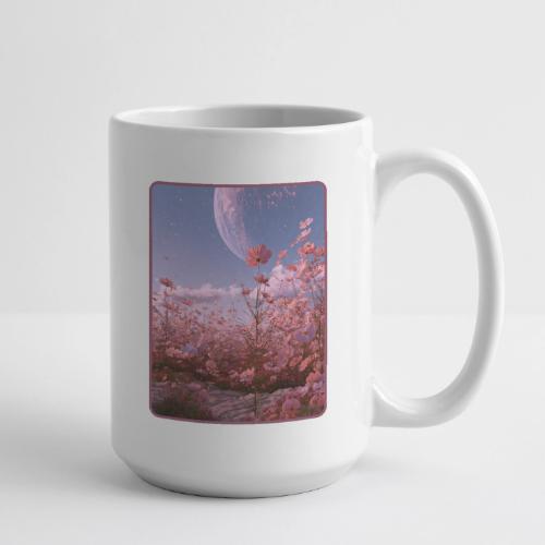 Cosmic Moon & Cosmos Flowers Art - Coffee/Tea Mug 15 oz