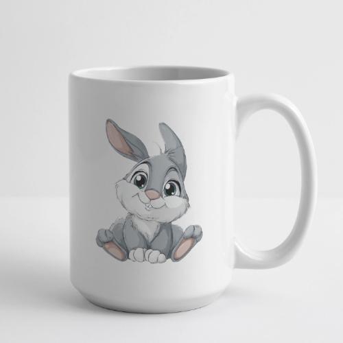 Joyful Grey and White Baby Rabbit Cartoon - Coffee/Tea Mug 15 oz