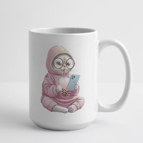 Cool Cat Bubble Tea Cartoon Design - Coffee/Tea Mug 15 oz