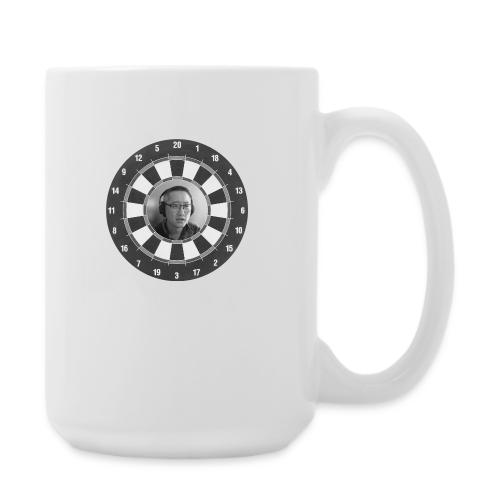 Producer Jay on Dartboard with Fusco Show back - Coffee/Tea Mug 15 oz