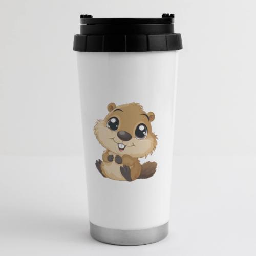 Adorable Cartoon Baby Beaver with Big Eyes - 16 oz Travel Mug