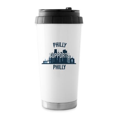 Philly Supports Philly skyline blue transparentbg - 16 oz Travel Mug