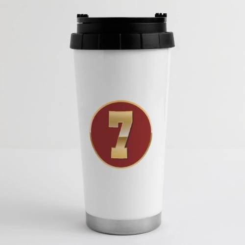 Number 7 in Gold Varsity Font - 16 oz Travel Mug