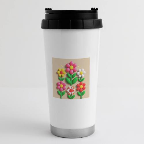 3D Flowers and Butterflies in Amber, Floral Design - 16 oz Travel Mug