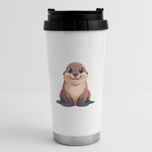 Smiling Cartoon Brown Sea Lion - 16 oz Travel Mug