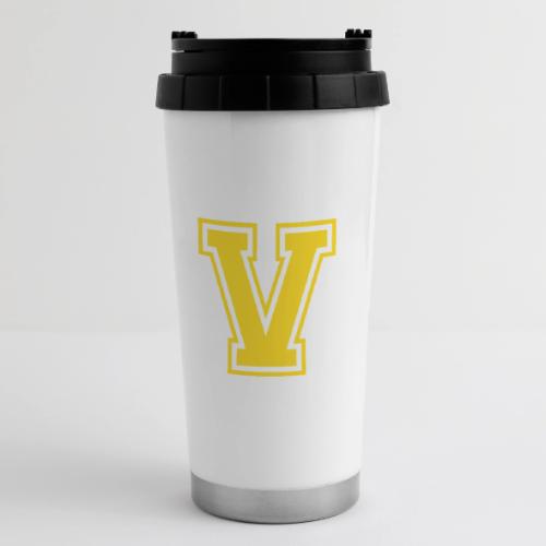 Letter V – Capital Athletic Alphabet Monogram - 16 oz Travel Mug