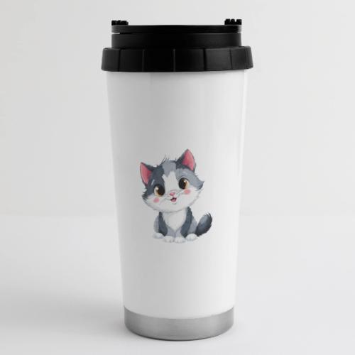 Sweet Sitting Kitten Cartoon Smiling - 16 oz Travel Mug