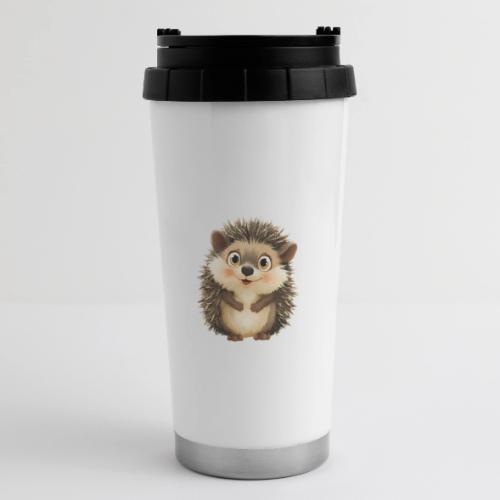 Smiling Cartoon Hedgehog with Joyful Expression - 16 oz Travel Mug