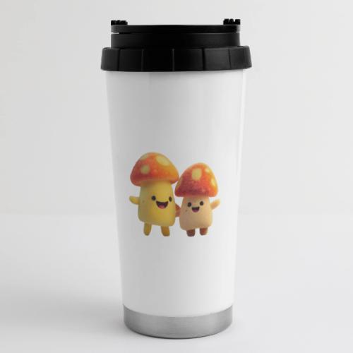 Joyful Cartoon Mushroom Duo - 16 oz Travel Mug