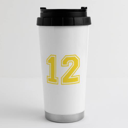 Number 12 in a classic athletic collegiate font - 16 oz Travel Mug