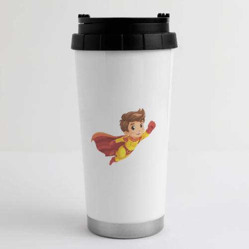 Cheerful Cartoon Superhero Boy Flying High - 16 oz Travel Mug