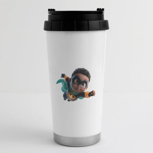 Brave Cartoon Superhero Boy in Green Cape - 16 oz Travel Mug
