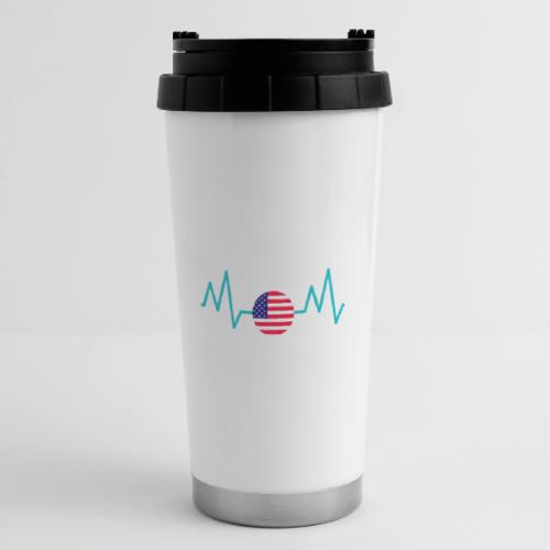 Heartbeat USA Flag – Patriotic American Pride Tee - 16 oz Travel Mug