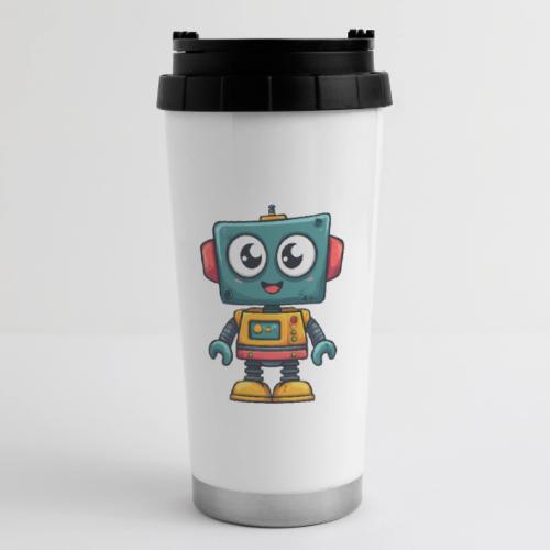 Cute Cartoon Robot Standing with a Smile - 16 oz Travel Mug