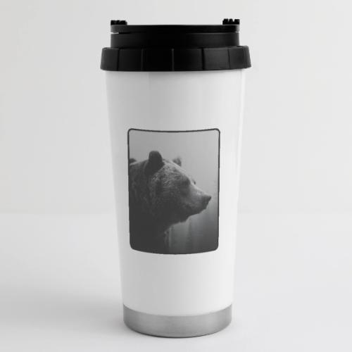 Grizzly Bear Black White Portrait Design - 16 oz Travel Mug