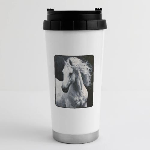 White Horse Oil Painting Design - 16 oz Travel Mug