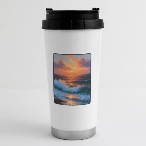 Sunset Storm Waves Oil Painting - 16 oz Travel Mug