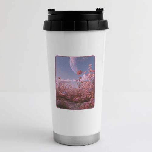 Cosmic Moon & Cosmos Flowers Art - 16 oz Travel Mug