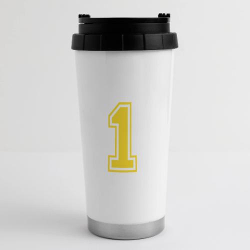 Number 1 in a classic athletic collegiate font - 16 oz Travel Mug