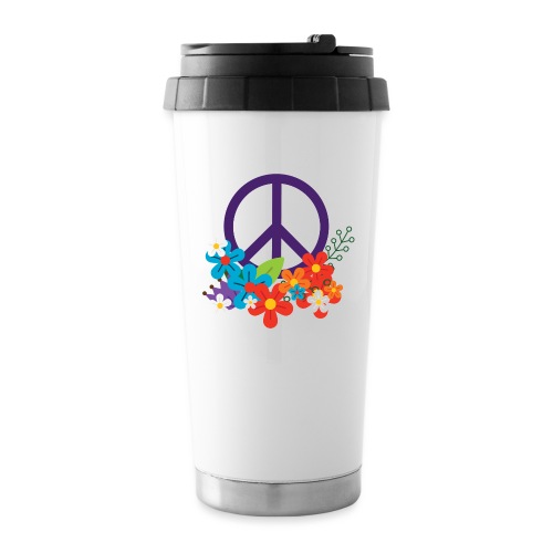 Hippie Peace Design With Flowers - Travel Mug