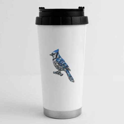 Silver Blue Jay on Perch - 16 oz Travel Mug